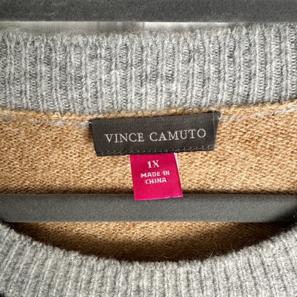 Vince Camuto Color Block Pullover Sweater Tan/Gray/Cream Sz 1X - Picture 2 of 5